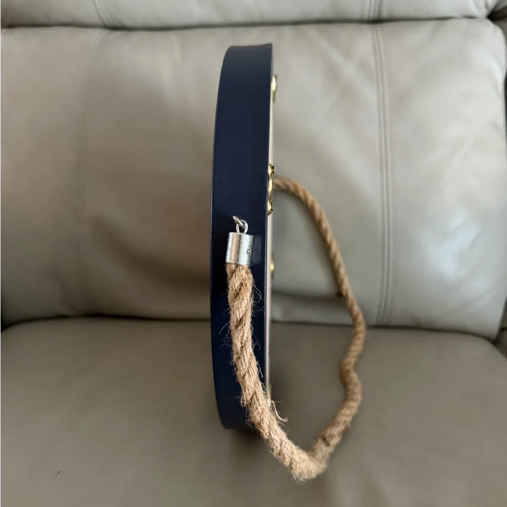 Nautical Blue Round Wall Mirror with Rope Hanger